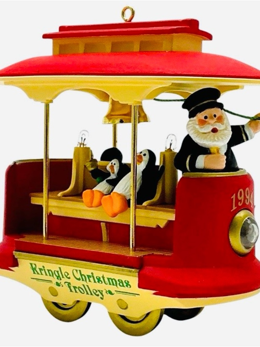 1994 Kringle Christmas Trolley Kids Toy - Red and Gold Holiday Ride